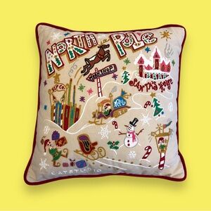 CATSTUDIO North Pole Hand-embroidered Throw Pillow 18" Christmas Organic Cotton